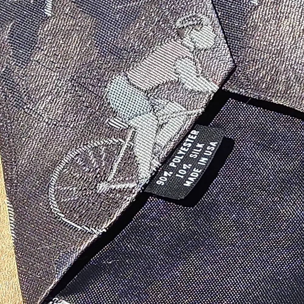Vintage Dino Orsini Men's Necktie - Dark Grey Novelty Cyclist Bicycle Print Tie